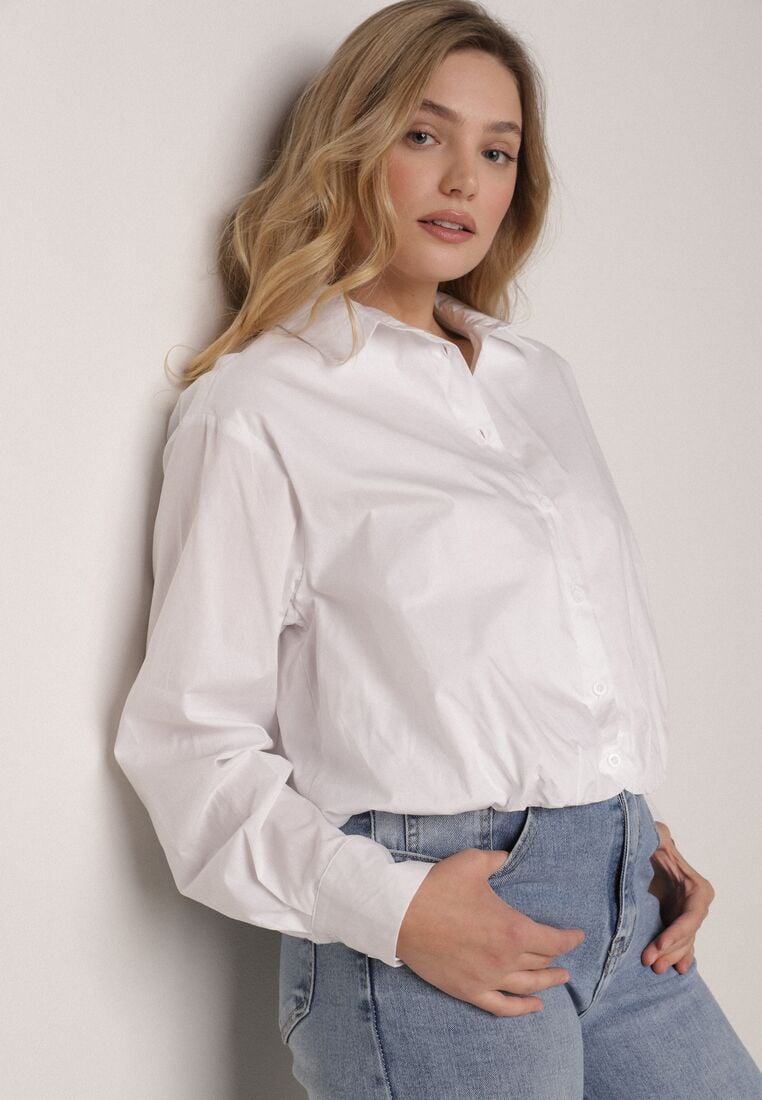 Biała Bawełniana Koszula o Kroju Bombki Oversize Walelia 4