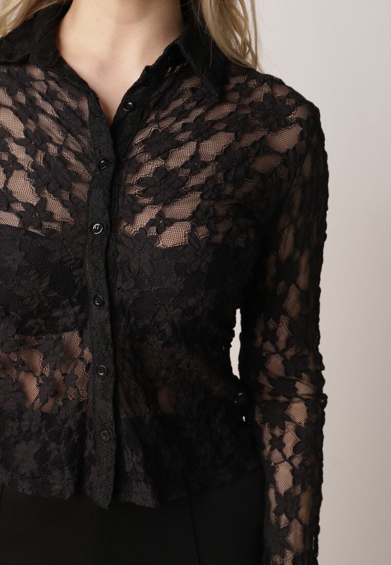 Czarna Koszula Ozdobiona Koronką Lanelv 5