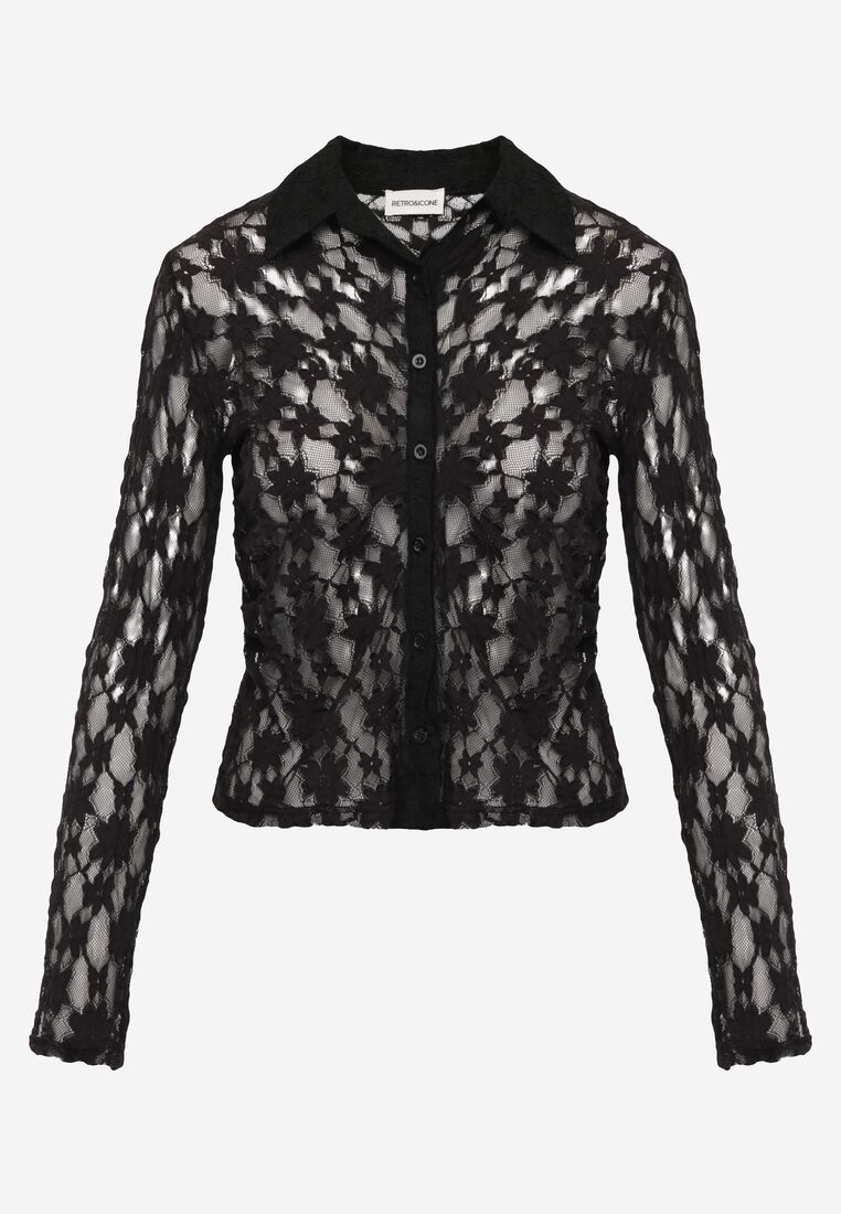 Czarna Koszula Ozdobiona Koronką Lanelv 6