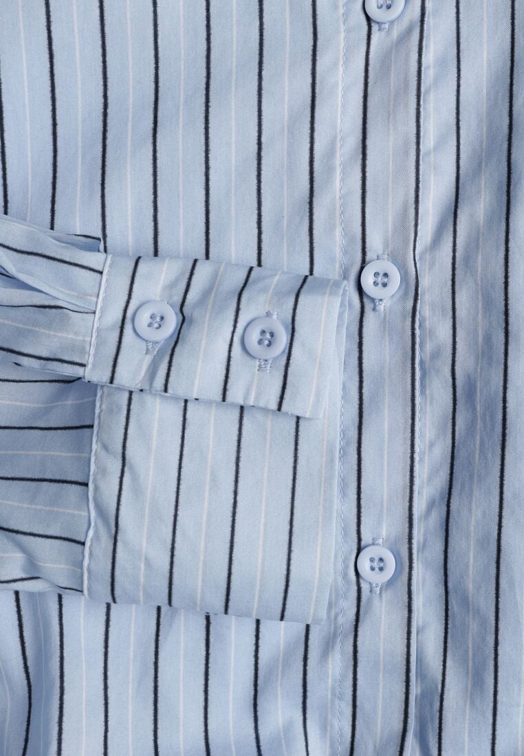 Niebieska Bawełniana Koszula Oversize w Pionowe Paski z Gumką Kycer 8