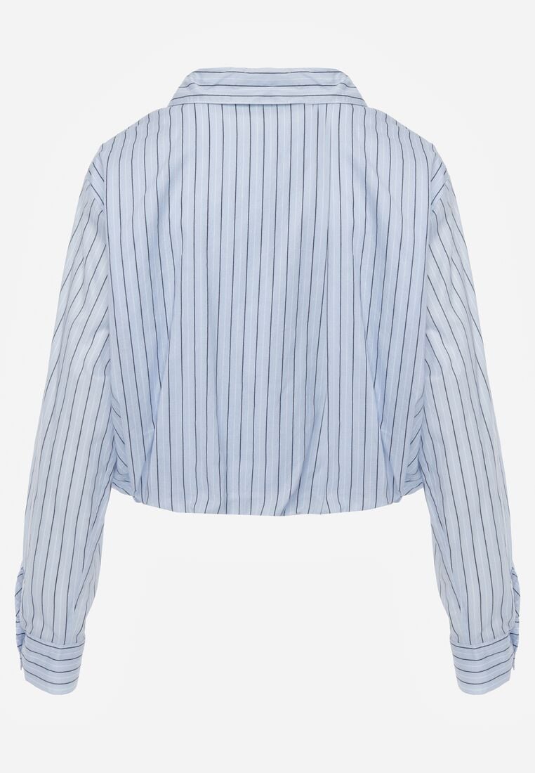 Niebieska Bawełniana Koszula Oversize w Pionowe Paski z Gumką Kycer 7