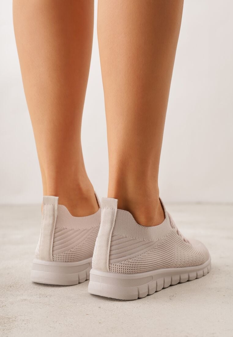 Beżowe Sznurowane Buty Sportowe Sneakersy z Siateczki Caeolea 3