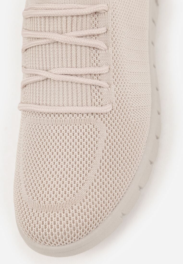 Beżowe Sznurowane Buty Sportowe Sneakersy z Siateczki Caeolea 9
