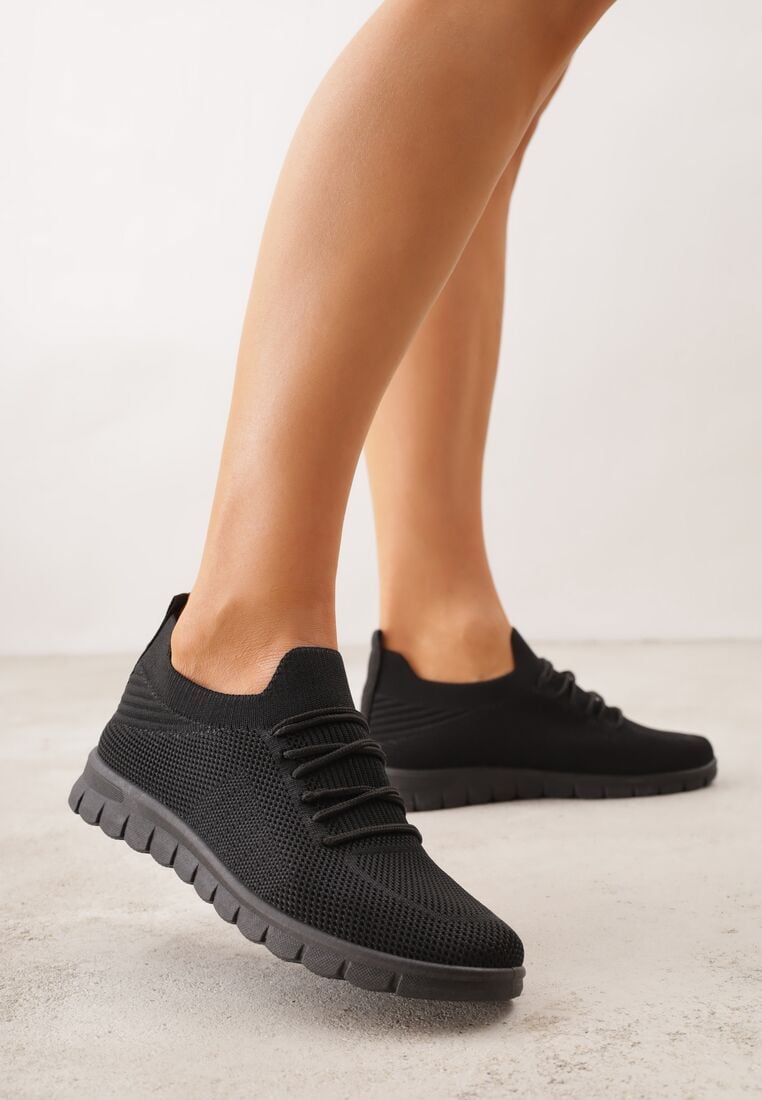 Czarne Sznurowane Buty Sportowe Sneakersy z Siateczki Caeolea 2