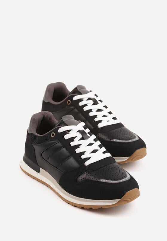 Czarne Klasyczne Buty Sportowe Sneakersy z Perforacją na Nosku Lasthora 2