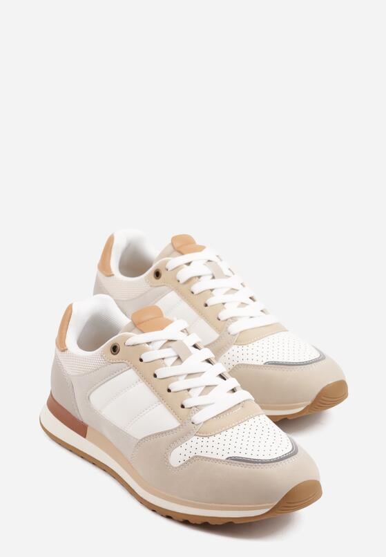 Beżowe Klasyczne Buty Sportowe Sneakersy z Perforacją na Nosku Lasthora 2