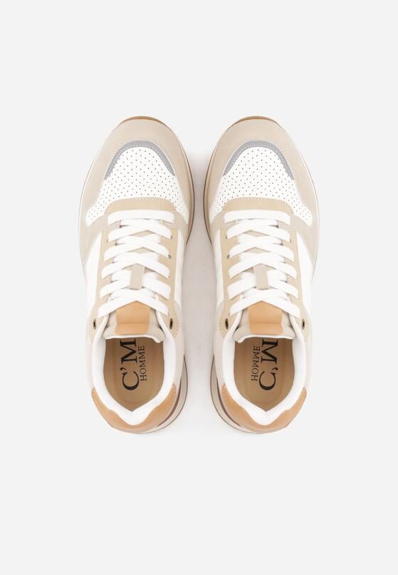 Beżowe Klasyczne Buty Sportowe Sneakersy z Perforacją na Nosku Lasthora 3