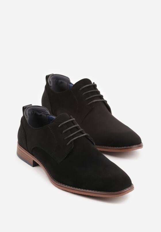 Czarne Sznurowane Półbuty z Imitacji Zamszu w Eleganckim Stylu Rhodica 2