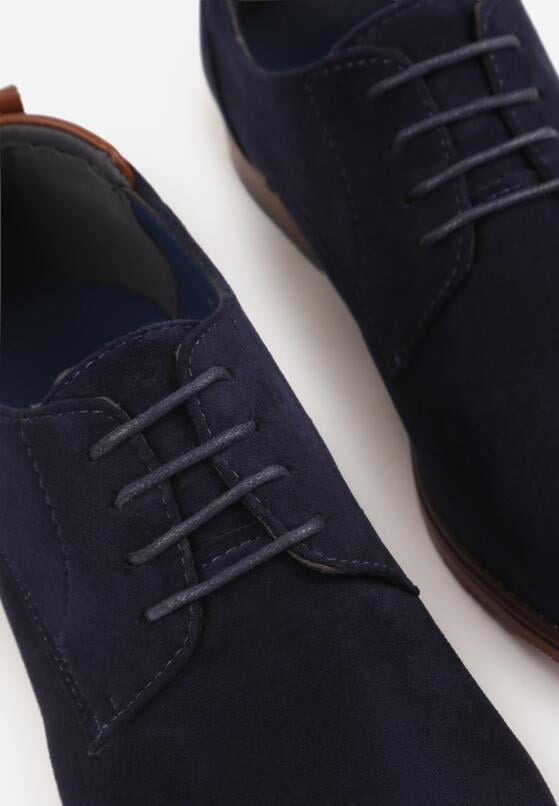 Granatowe Sznurowane Półbuty z Imitacji Zamszu w Eleganckim Stylu Rhodica 6