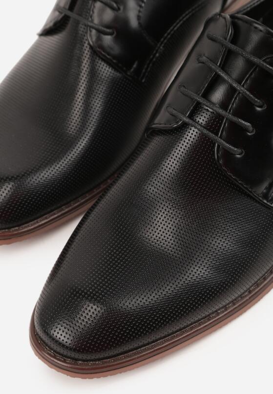 Czarne Eleganckie Półbuty Sznurowane z Ozdobną Perforacją Fild 5