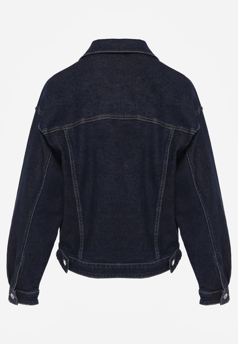 Granatowa Jeansowa Kurtka z Bawełną o Kroju Oversize Vimiloria 7