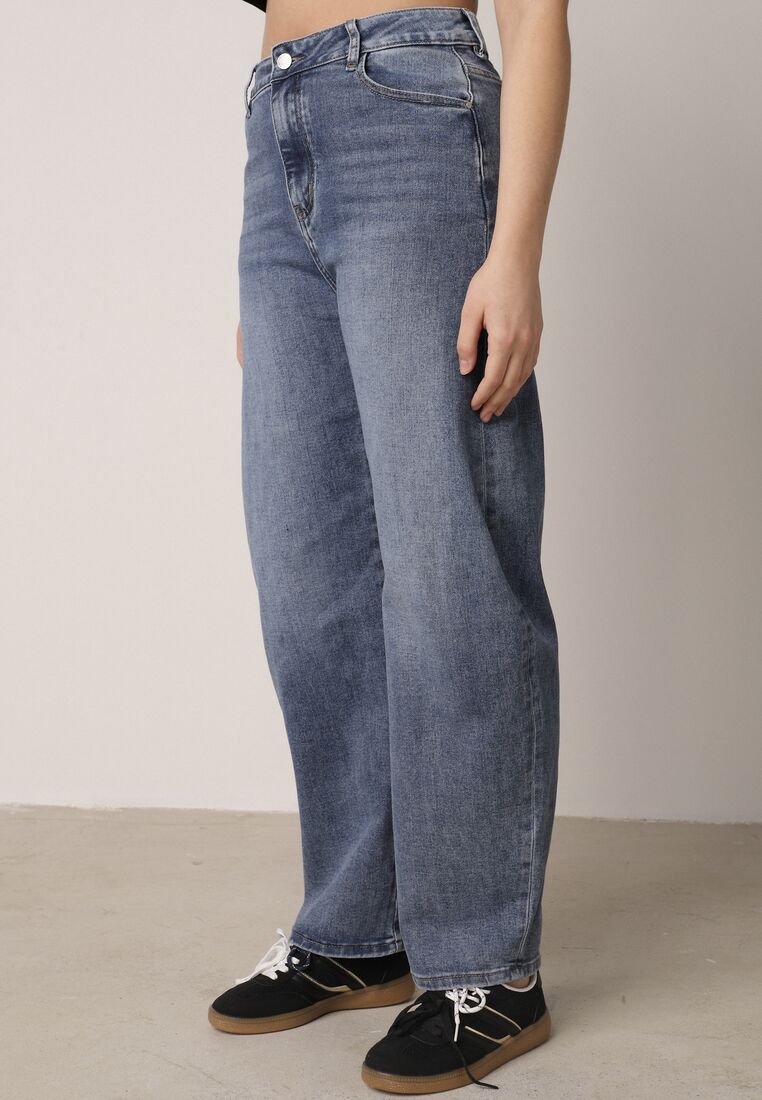 Granatowe Bawełniane Jeansy o Kroju Barrel Leg z Wysokim Stanem Tinalea 1