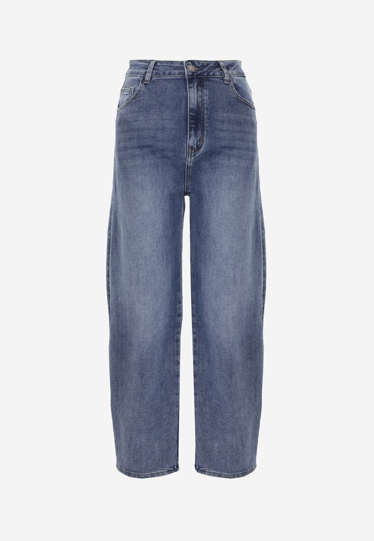 Granatowe Bawełniane Jeansy o Kroju Barrel Leg z Wysokim Stanem Tinalea 6