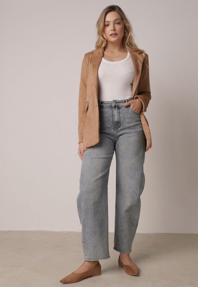 Jasnoniebieskie Bawełniane Jeansy o Kroju Barrel Leg z Wysokim Stanem Vimariele 5