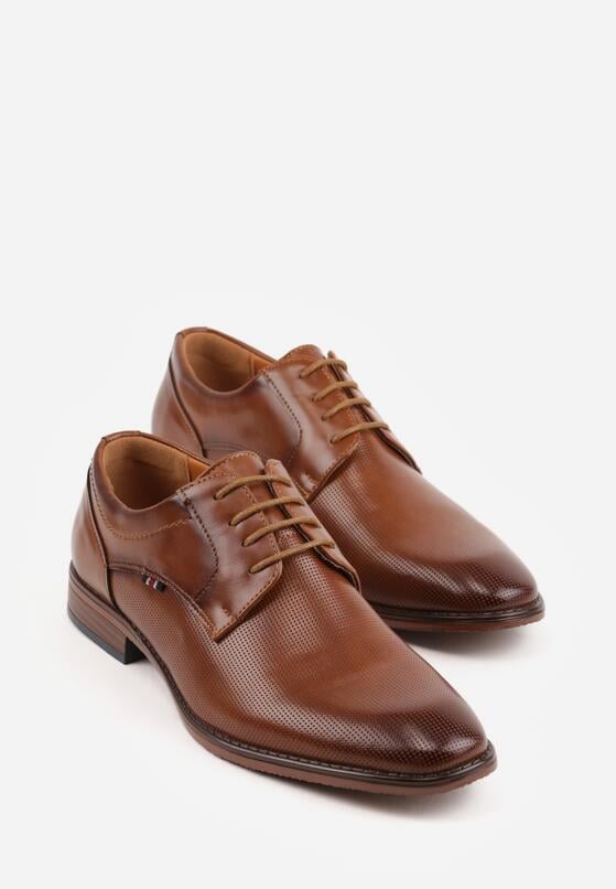Brązowe Eleganckie Półbuty Sznurowane z Ozdobną Perforacją Fild 2