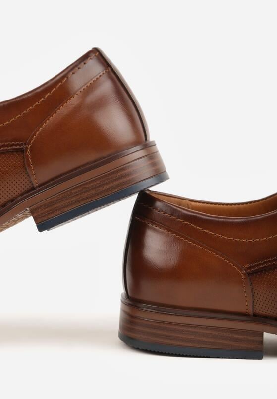 Brązowe Eleganckie Półbuty Sznurowane z Ozdobną Perforacją Fild 5