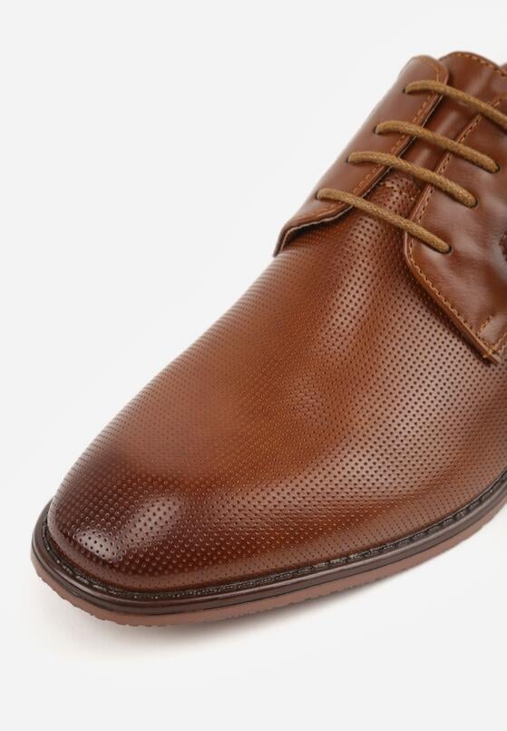 Brązowe Eleganckie Półbuty Sznurowane z Ozdobną Perforacją Fild 6