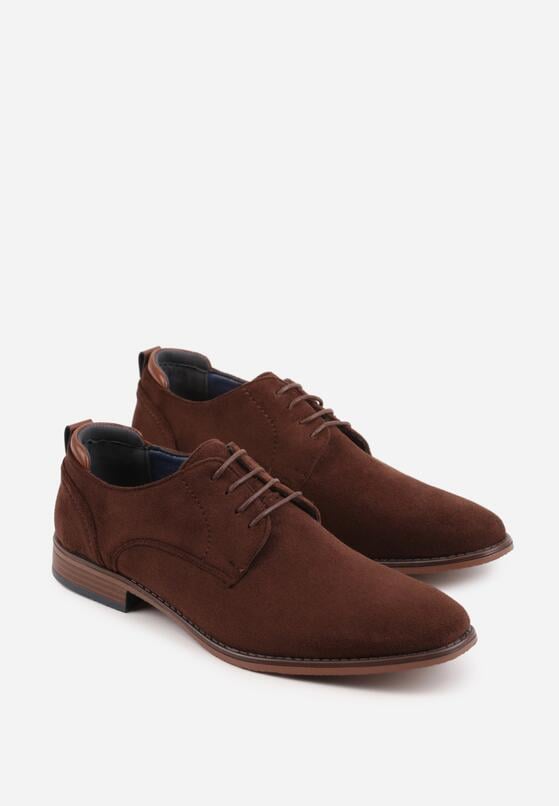 Brązowe Sznurowane Półbuty z Imitacji Zamszu w Eleganckim Stylu Rhodica 2