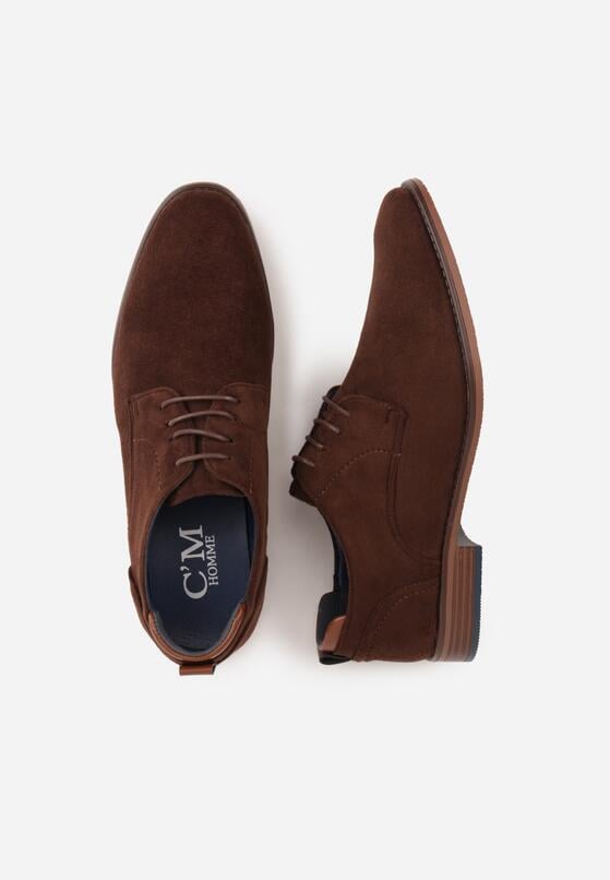 Brązowe Sznurowane Półbuty z Imitacji Zamszu w Eleganckim Stylu Rhodica 3