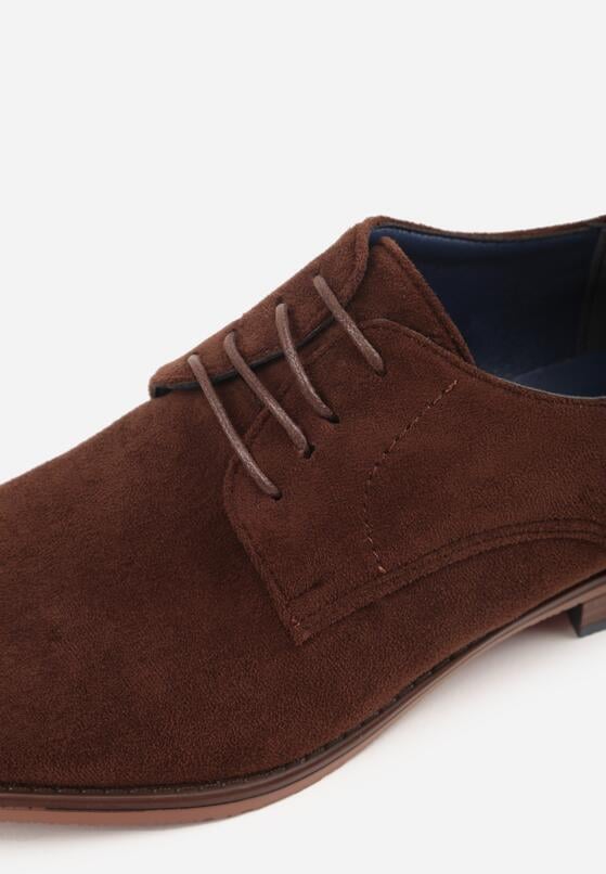 Brązowe Sznurowane Półbuty z Imitacji Zamszu w Eleganckim Stylu Rhodica 5