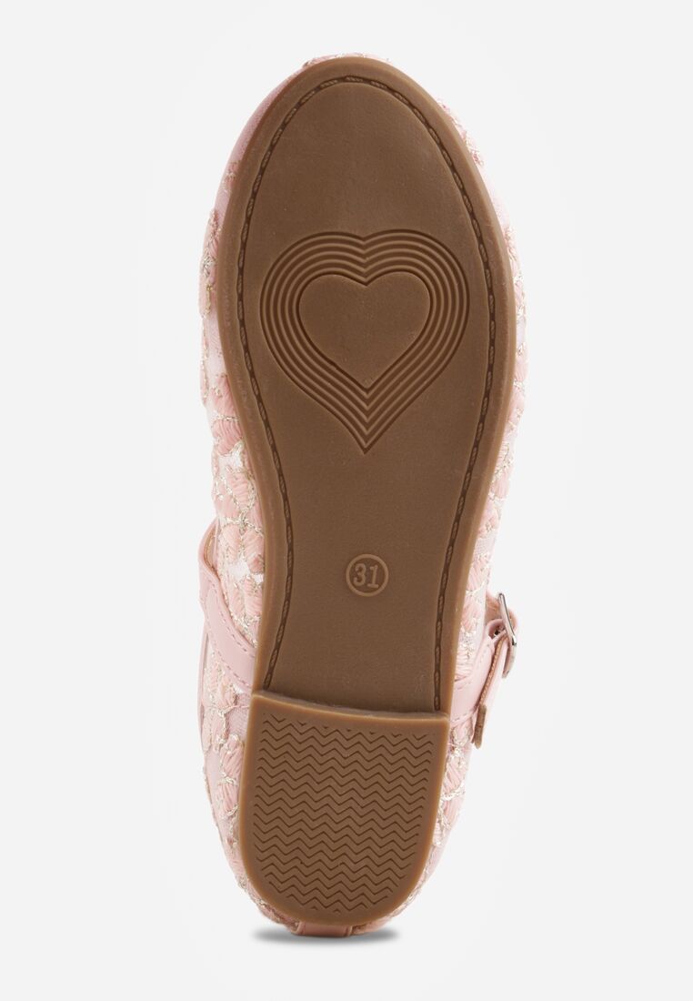 Różowe Siateczkowe Balerinki z Paskiem z Klamerką i Haftowanymi Kwiatami Erolea 4