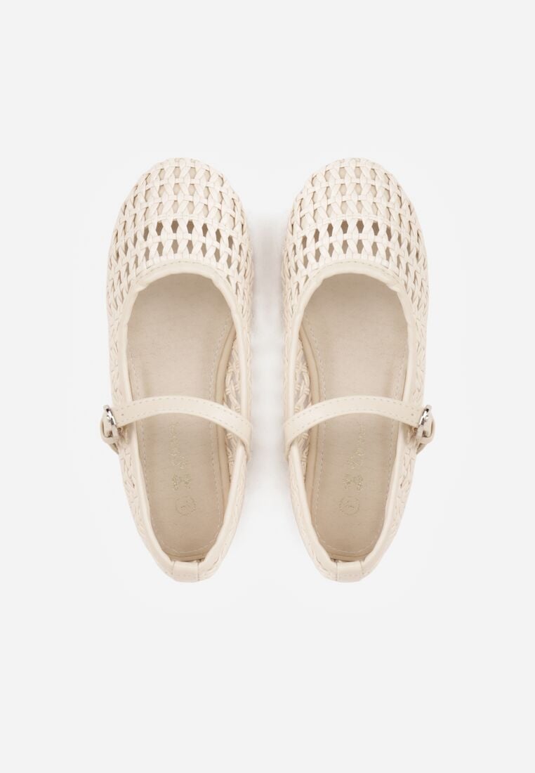 Beżowe Balerinki Ozdobione Plecionką i Paskiem Tesenia 3