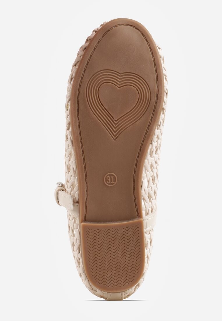 Beżowe Balerinki Ozdobione Plecionką i Paskiem Tesenia 4