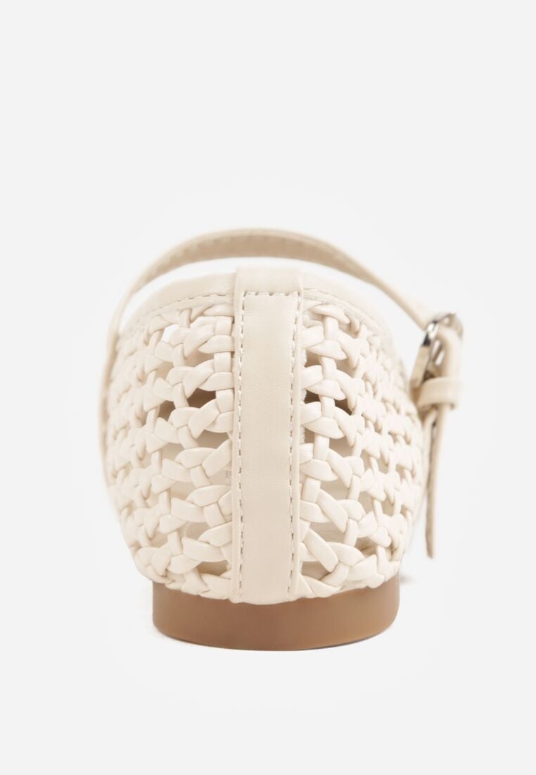 Beżowe Balerinki Ozdobione Plecionką i Paskiem Tesenia 5