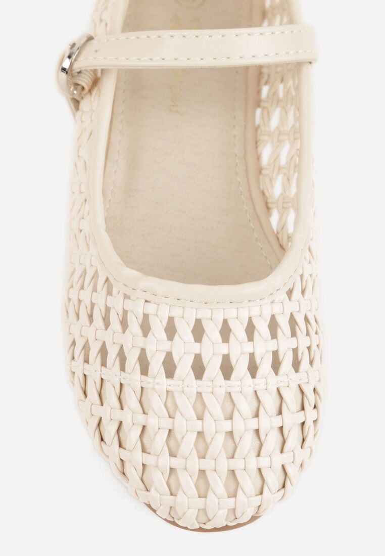 Beżowe Balerinki Ozdobione Plecionką i Paskiem Tesenia 6