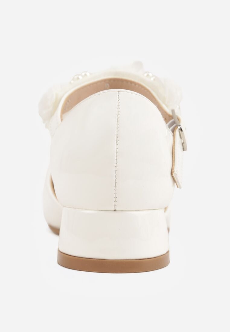 Białe Eleganckie Sandały Czółenka na Niskim Słupku z Kwiatową Aplikacją Hialea 5