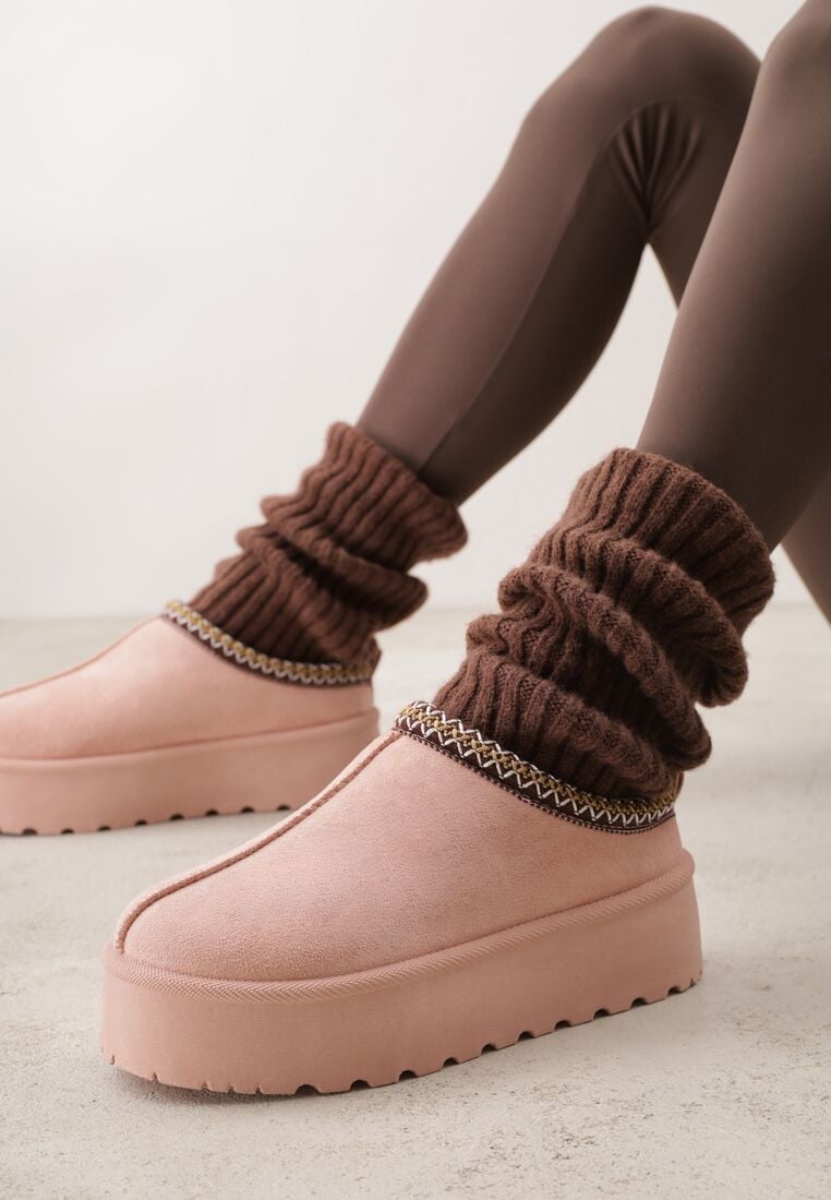 Różowe Śniegowce na Grubej Podeszwie z Ozdobnym Haftem Zivirae 2