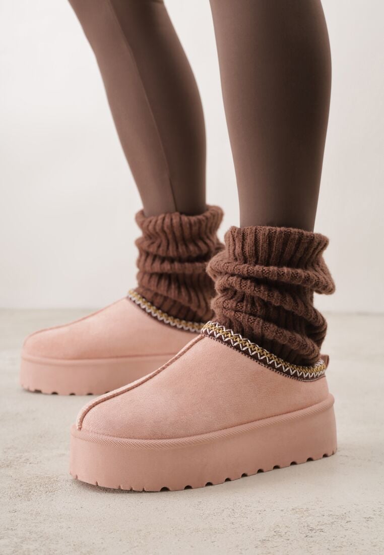 Różowe Śniegowce na Grubej Podeszwie z Ozdobnym Haftem Zivirae 1