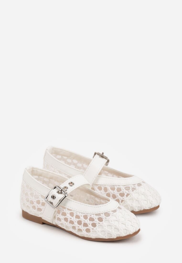 Białe Siateczkowe Balerinki w Stylu Mary Jane z Szydełkowym Wzorem Tramlea 2