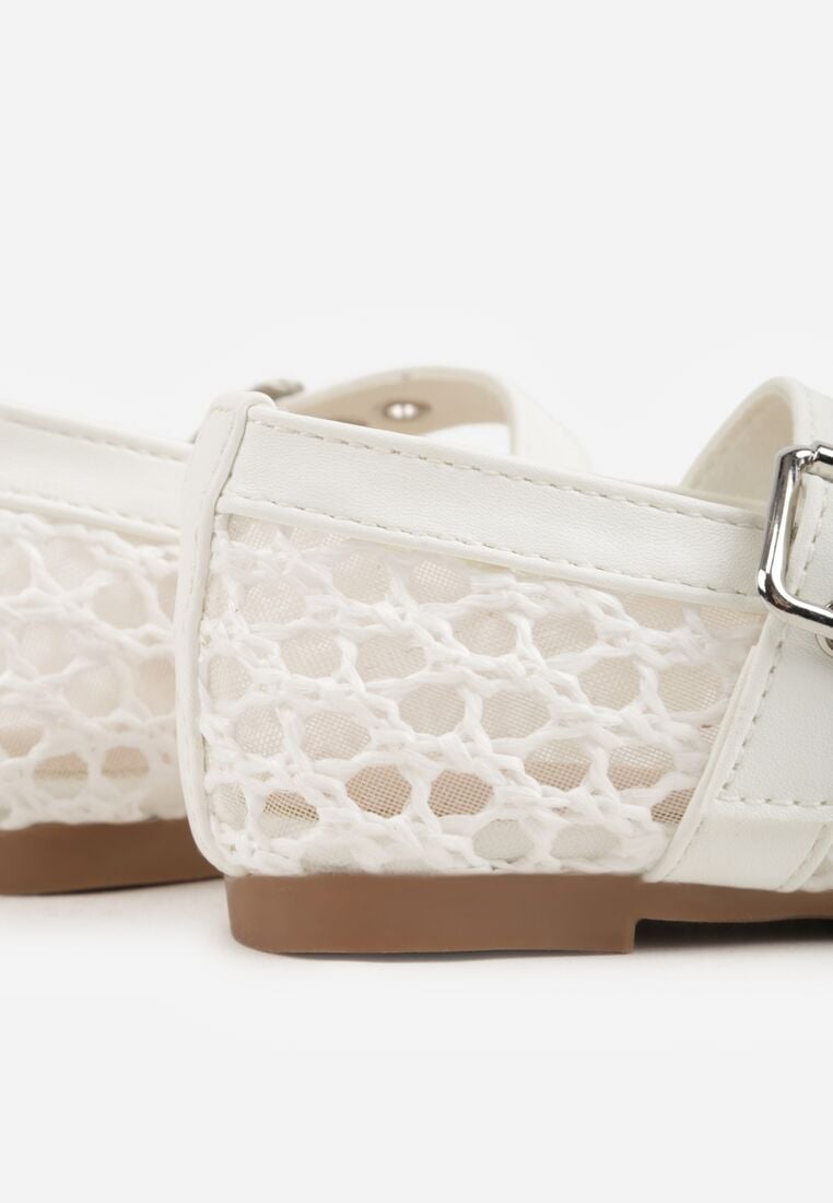 Białe Siateczkowe Balerinki w Stylu Mary Jane z Szydełkowym Wzorem Tramlea 5