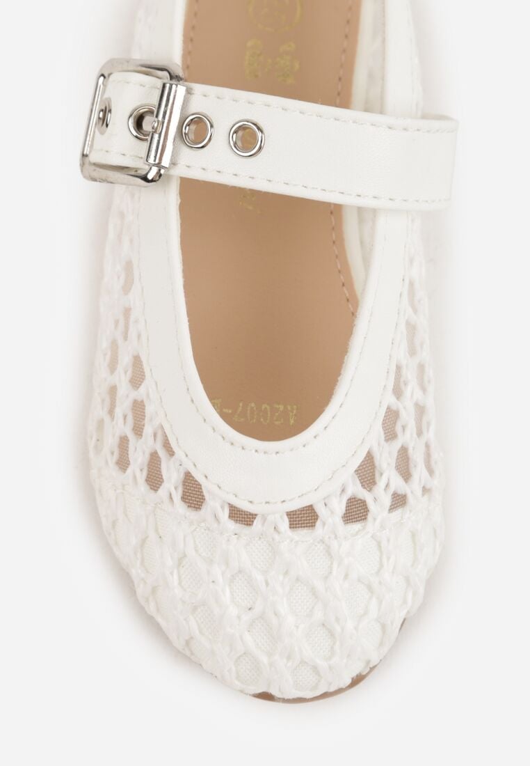 Białe Siateczkowe Balerinki w Stylu Mary Jane z Szydełkowym Wzorem Tramlea 6