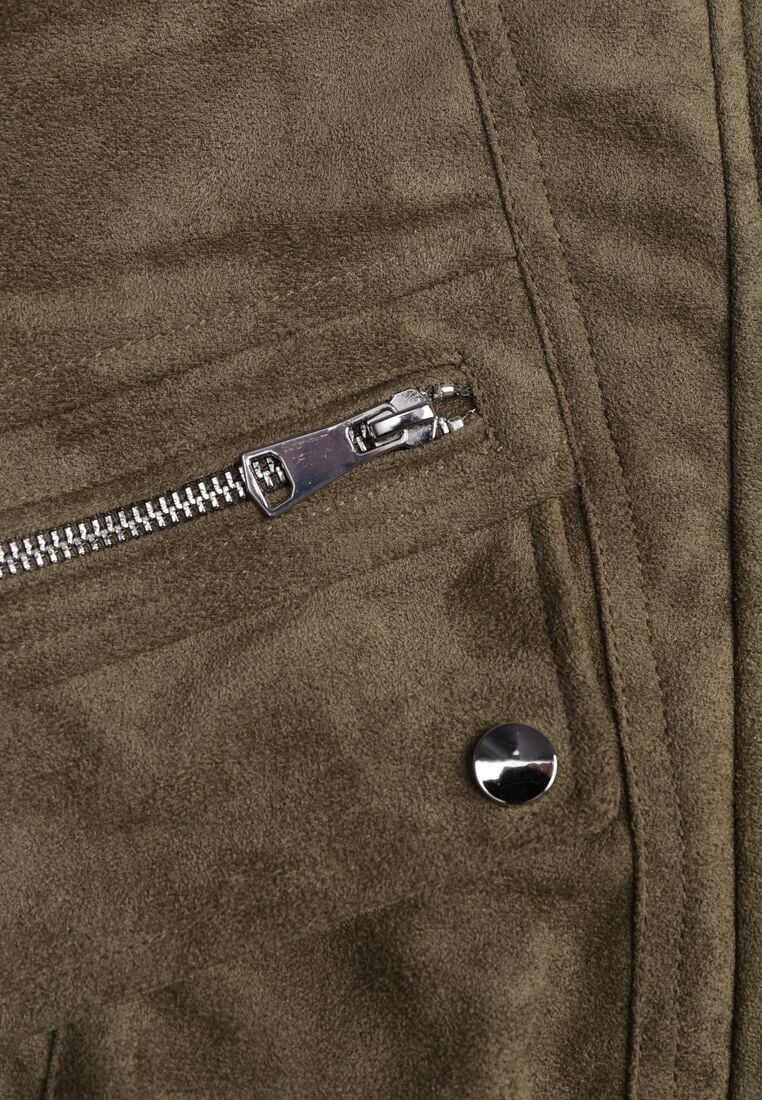 Ciemnobeżowa Kurtka z Imitacji Zamszu w Stylu Utility z Suwakami i Paskiem Birasa 8