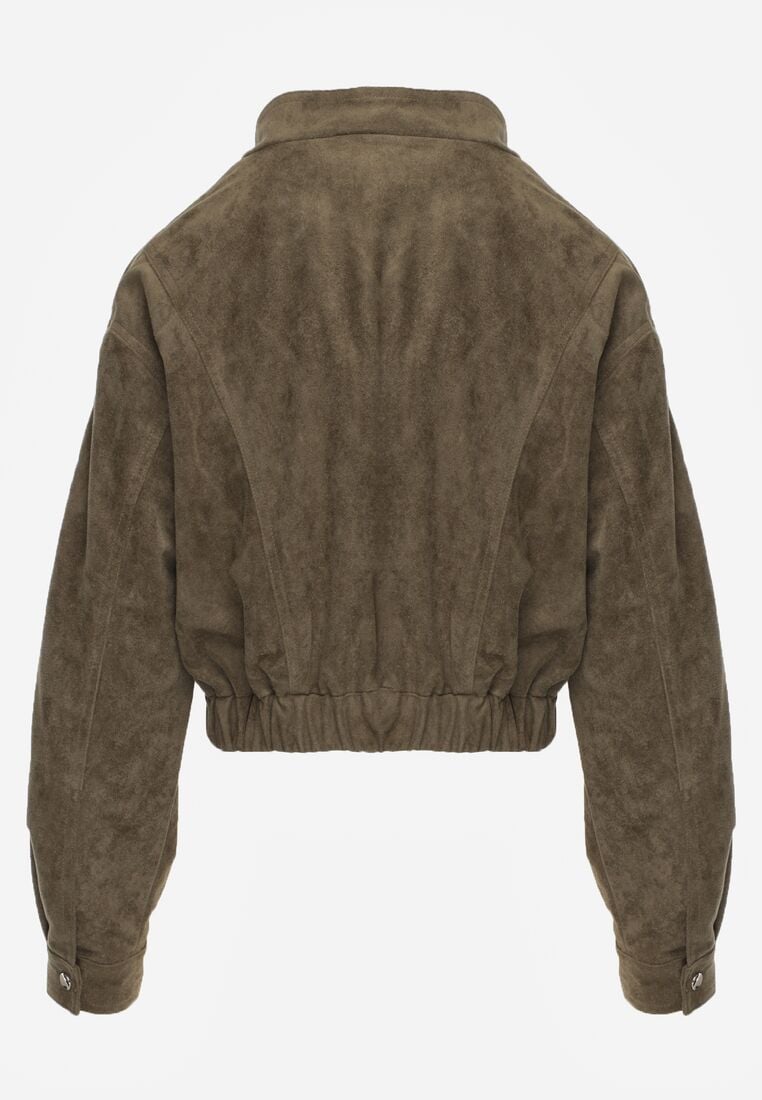 Ciemnobeżowa Kurtka z Imitacji Zamszu w Stylu Utility z Suwakami i Paskiem Birasa 7