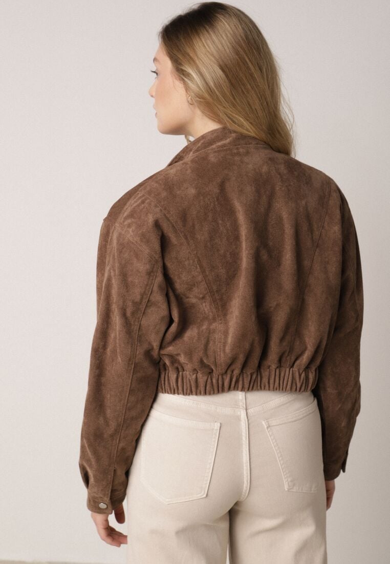 Brązowa Kurtka z Imitacji Zamszu w Stylu Utility z Suwakami i Paskiem Birasa 3