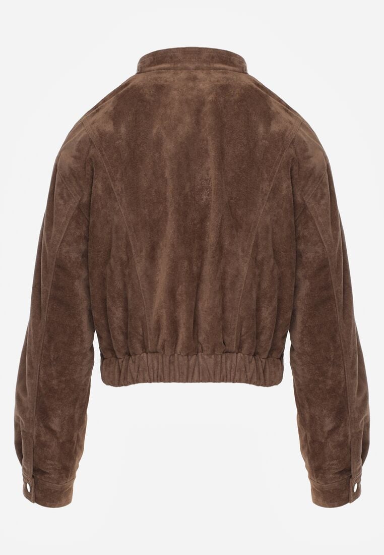 Brązowa Kurtka z Imitacji Zamszu w Stylu Utility z Suwakami i Paskiem Birasa 7