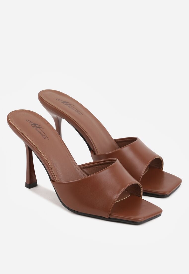 Brązowe Klapki na Szpilce z Kwadratowym Noskiem Mellota 5