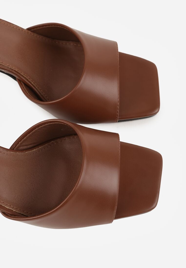 Brązowe Klapki na Szpilce z Kwadratowym Noskiem Mellota 9
