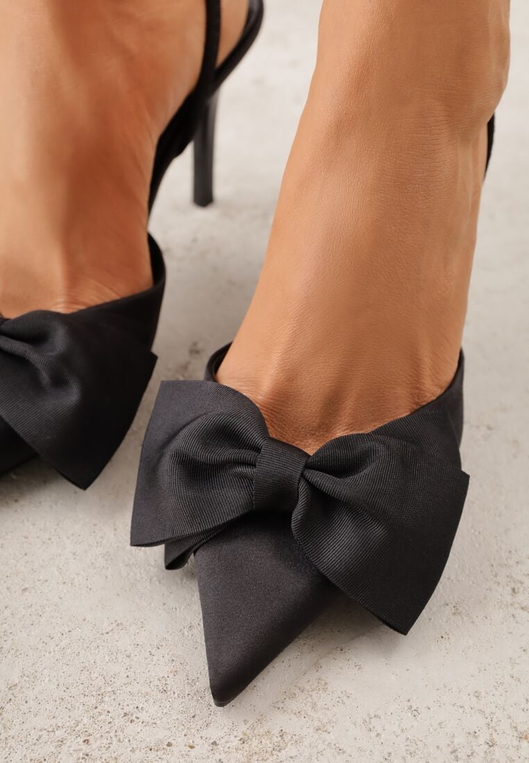 Czarne Satynowe Szpilki z Odkrytą Piętą i Ozdobną Kokardą Argatea 3