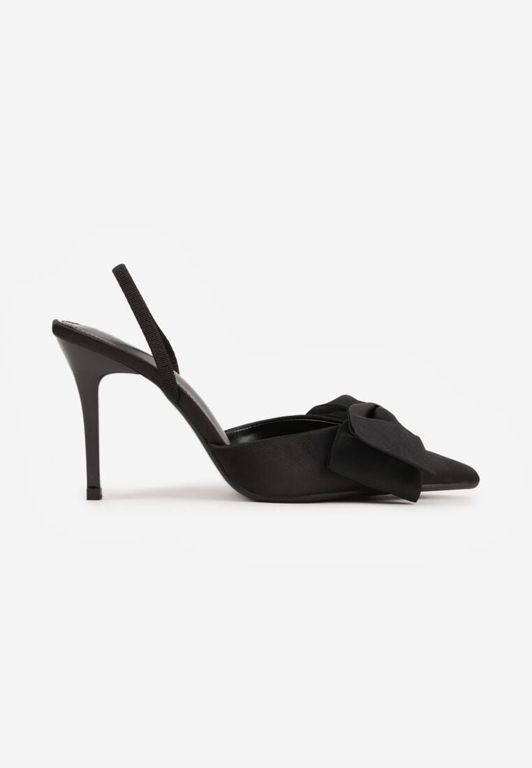 Czarne Satynowe Szpilki z Odkrytą Piętą i Ozdobną Kokardą Argatea 4