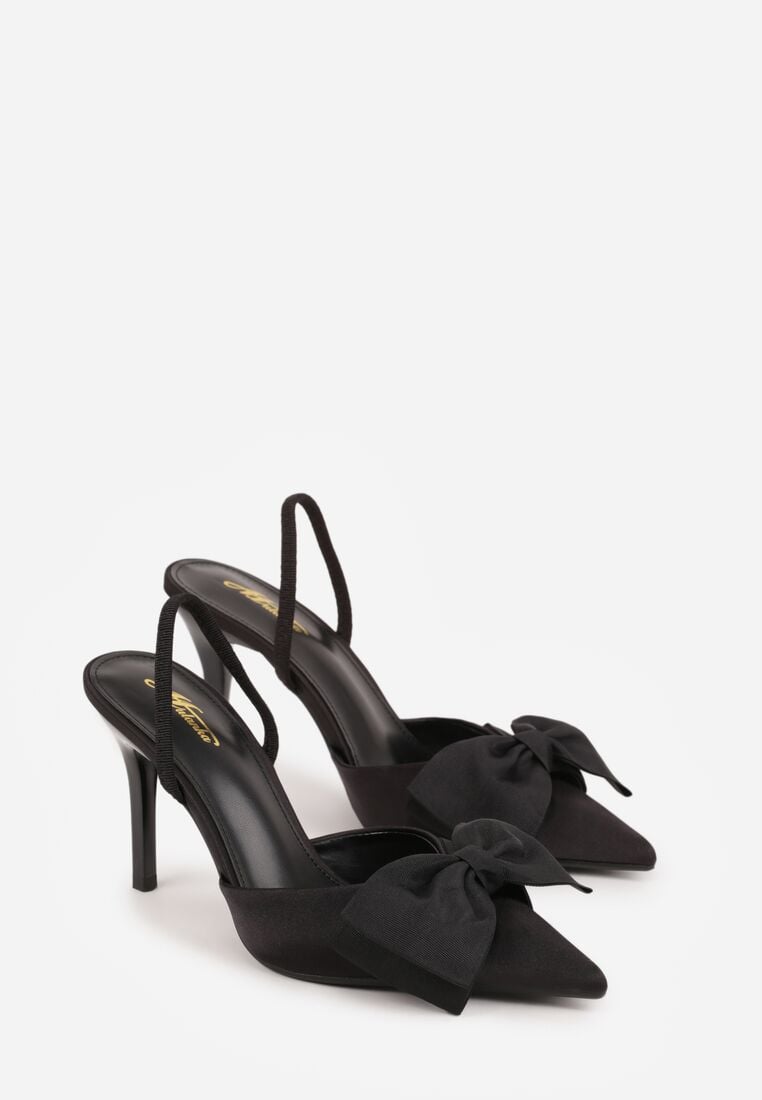 Czarne Satynowe Szpilki z Odkrytą Piętą i Ozdobną Kokardą Argatea 5