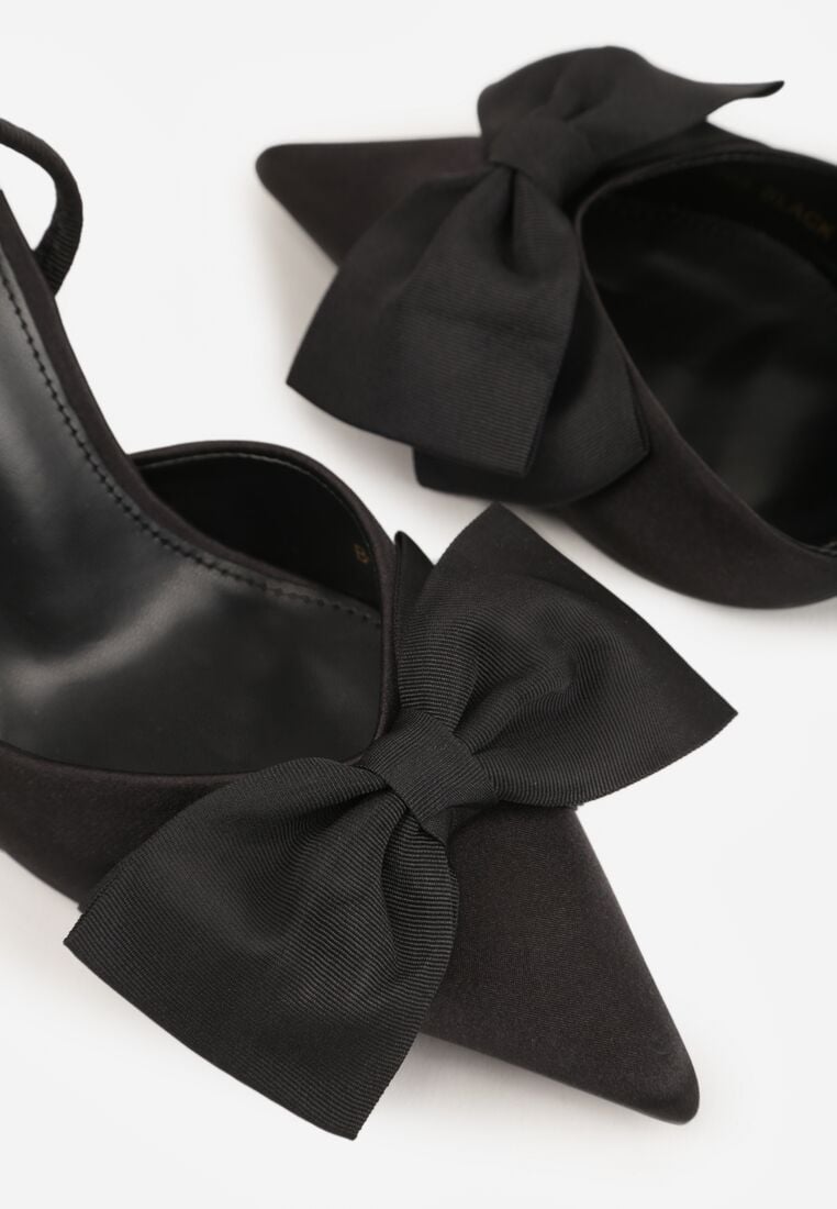 Czarne Satynowe Szpilki z Odkrytą Piętą i Ozdobną Kokardą Argatea 9