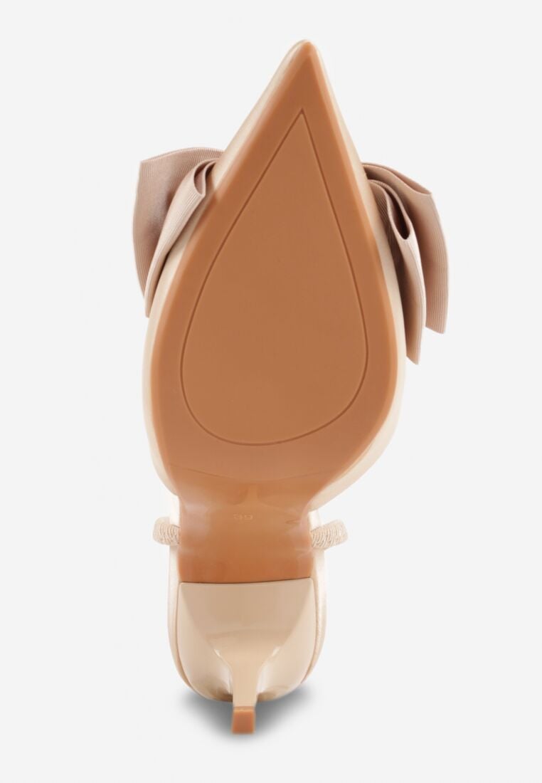 Beżowe Satynowe Szpilki z Odkrytą Piętą i Ozdobną Kokardą Argatea 7