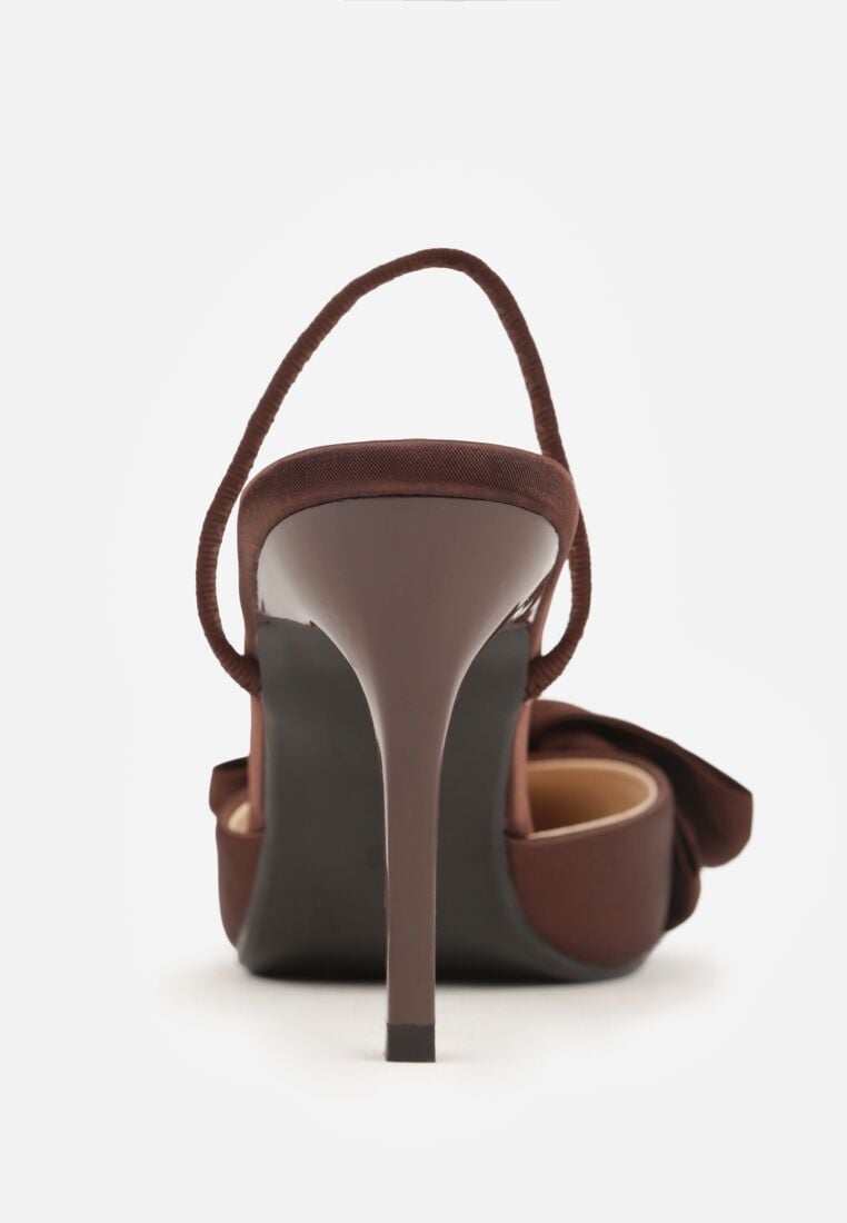 Brązowe Satynowe Szpilki z Odkrytą Piętą i Ozdobną Kokardą Argatea 9