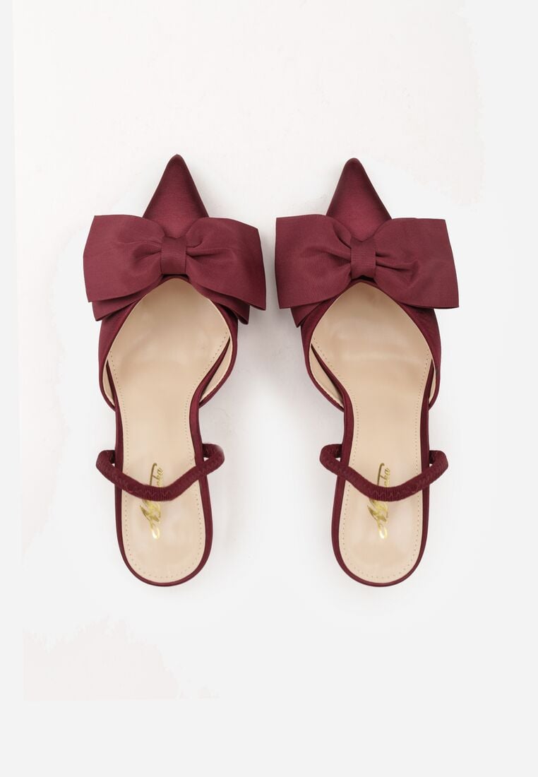 Bordowe Satynowe Szpilki z Odkrytą Piętą i Ozdobną Kokardą Argatea 6