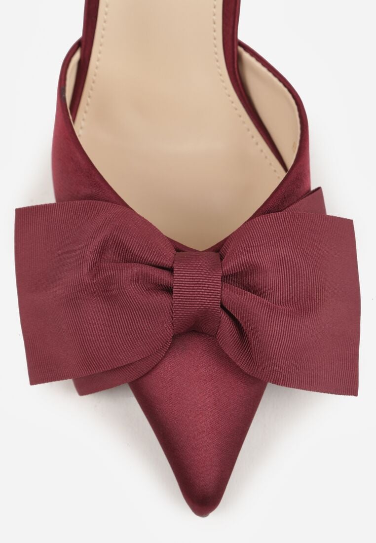 Bordowe Satynowe Szpilki z Odkrytą Piętą i Ozdobną Kokardą Argatea 8