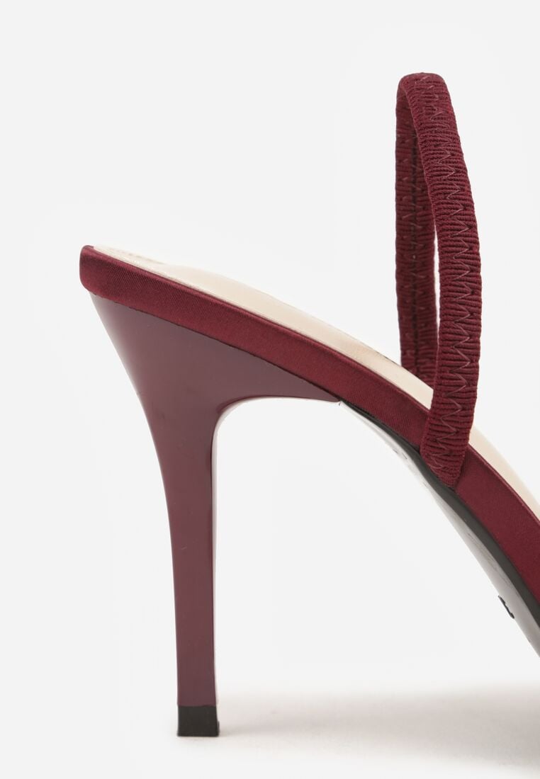 Bordowe Satynowe Szpilki z Odkrytą Piętą i Ozdobną Kokardą Argatea 9